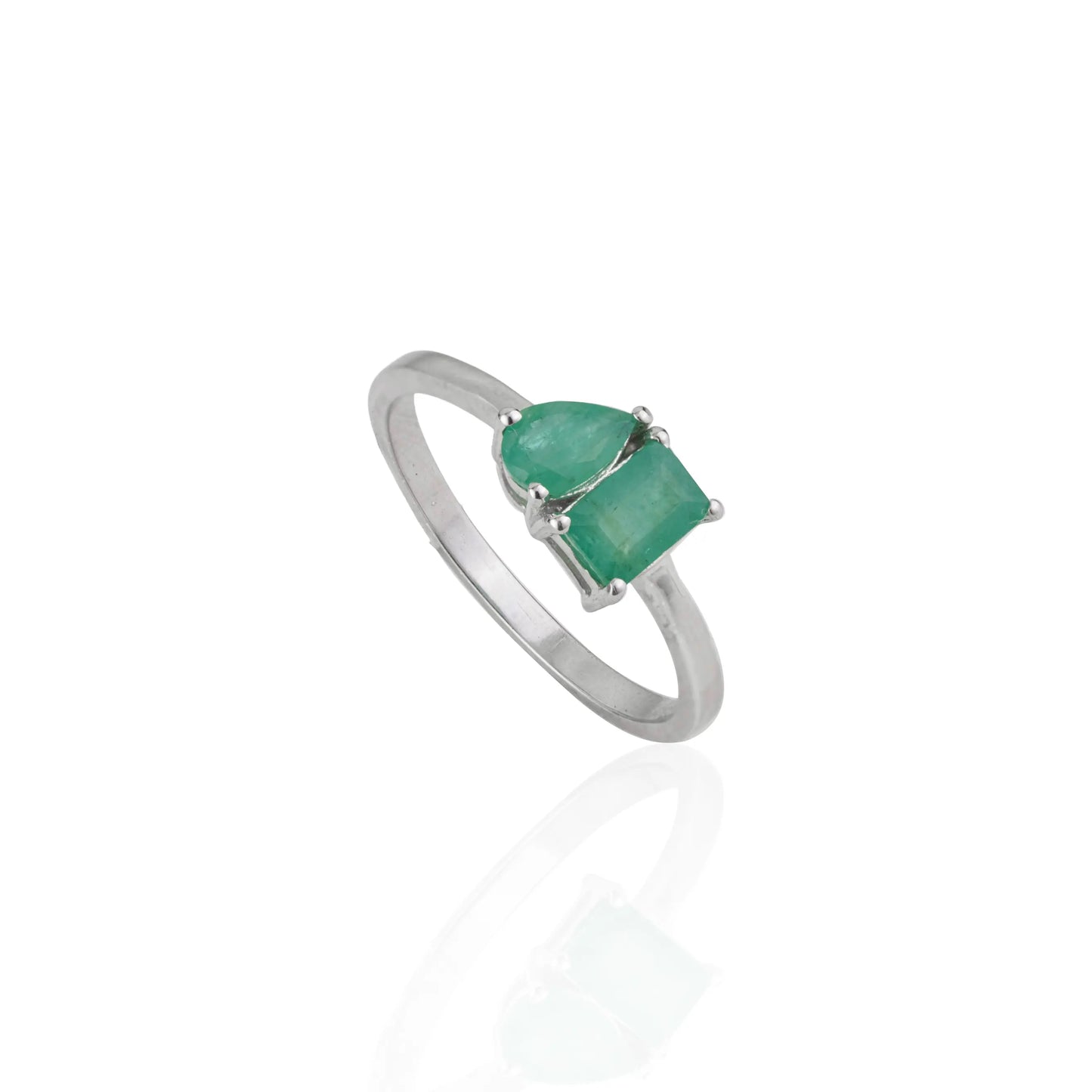 Stunning 925 Sterling Silver Emerald Gemstone Toi et Moi Ring Simple Everyday Wear Jewelry