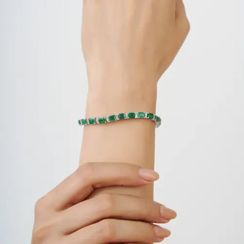 Stunning 925 Sterling Silver 100% Genuine Emerald & Diamond Tennis Bracelet Everyday Wear Jewelry