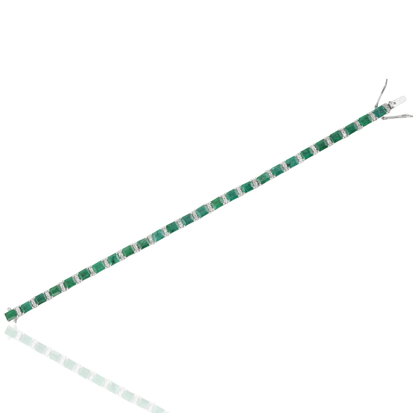 Stunning 925 Sterling Silver 100% Genuine Emerald & Diamond Tennis Bracelet Everyday Wear Jewelry