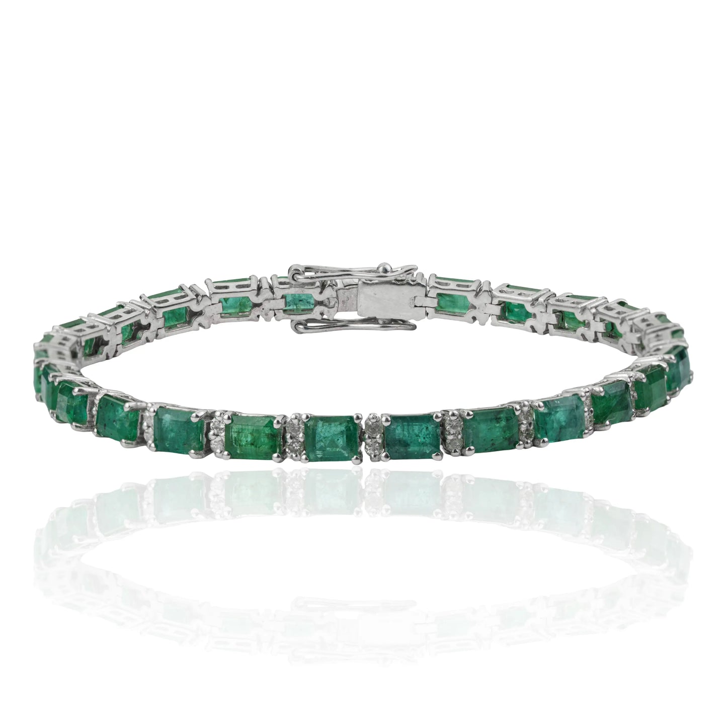 Stunning 925 Sterling Silver 100% Genuine Emerald & Diamond Tennis Bracelet Everyday Wear Jewelry