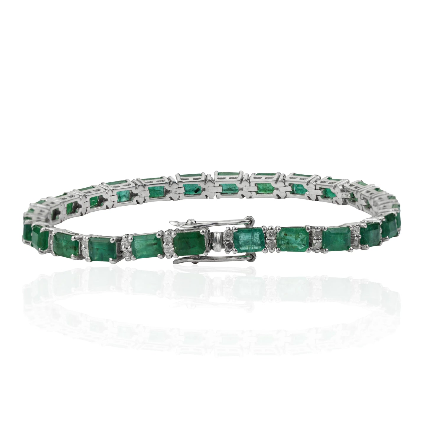 Stunning 925 Sterling Silver 100% Genuine Emerald & Diamond Tennis Bracelet Everyday Wear Jewelry