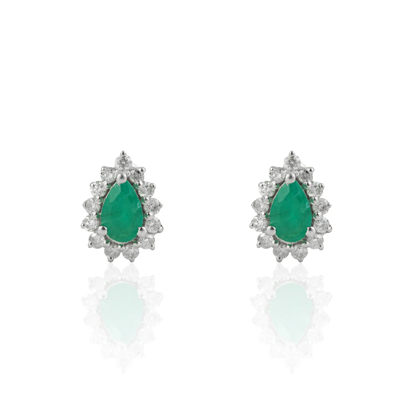 Precious Emerald Gemstone & Diamond Cluster Pear Shape S925 Stud Earrings For Women's