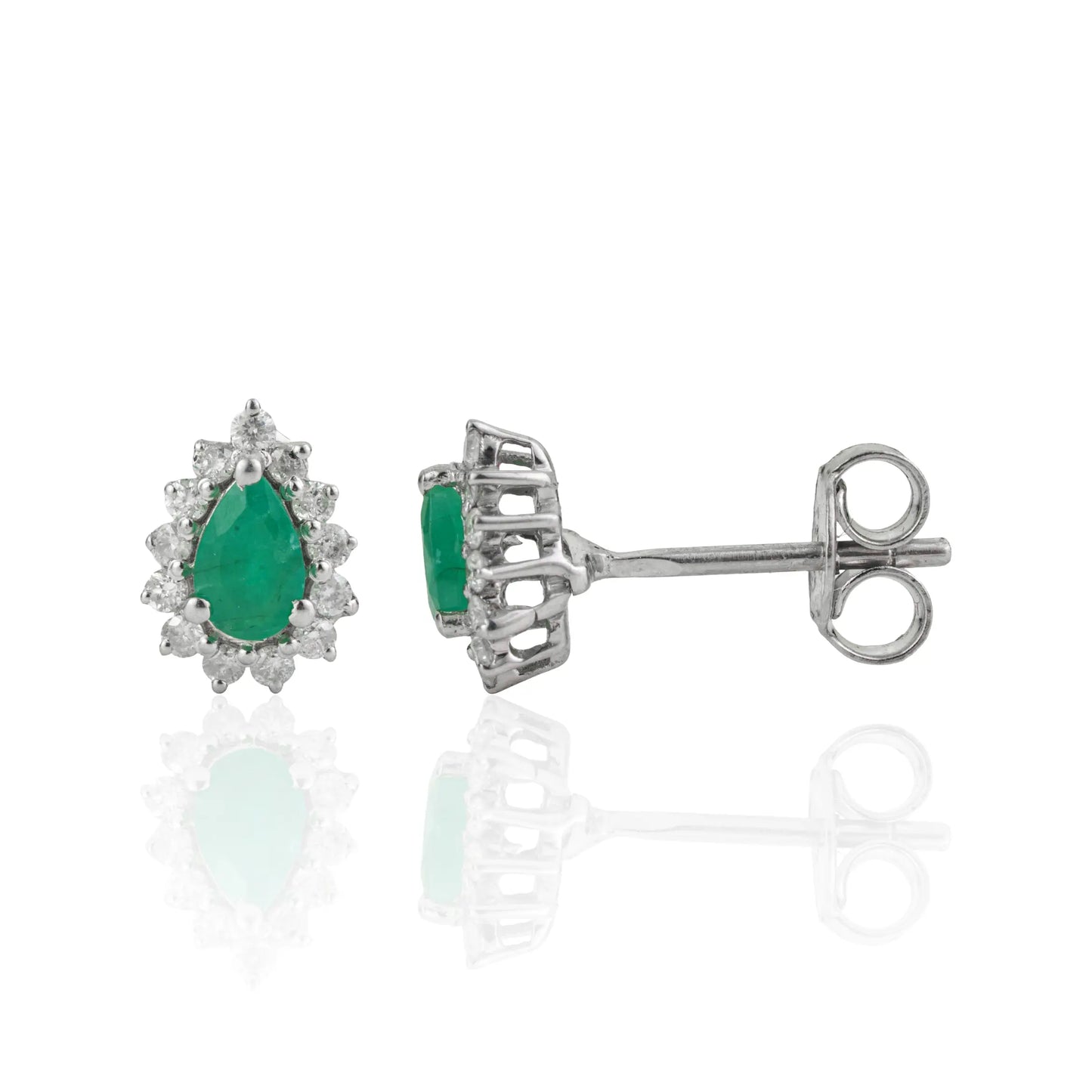 Precious Emerald Gemstone & Diamond Cluster Pear Shape S925 Stud Earrings For Women's
