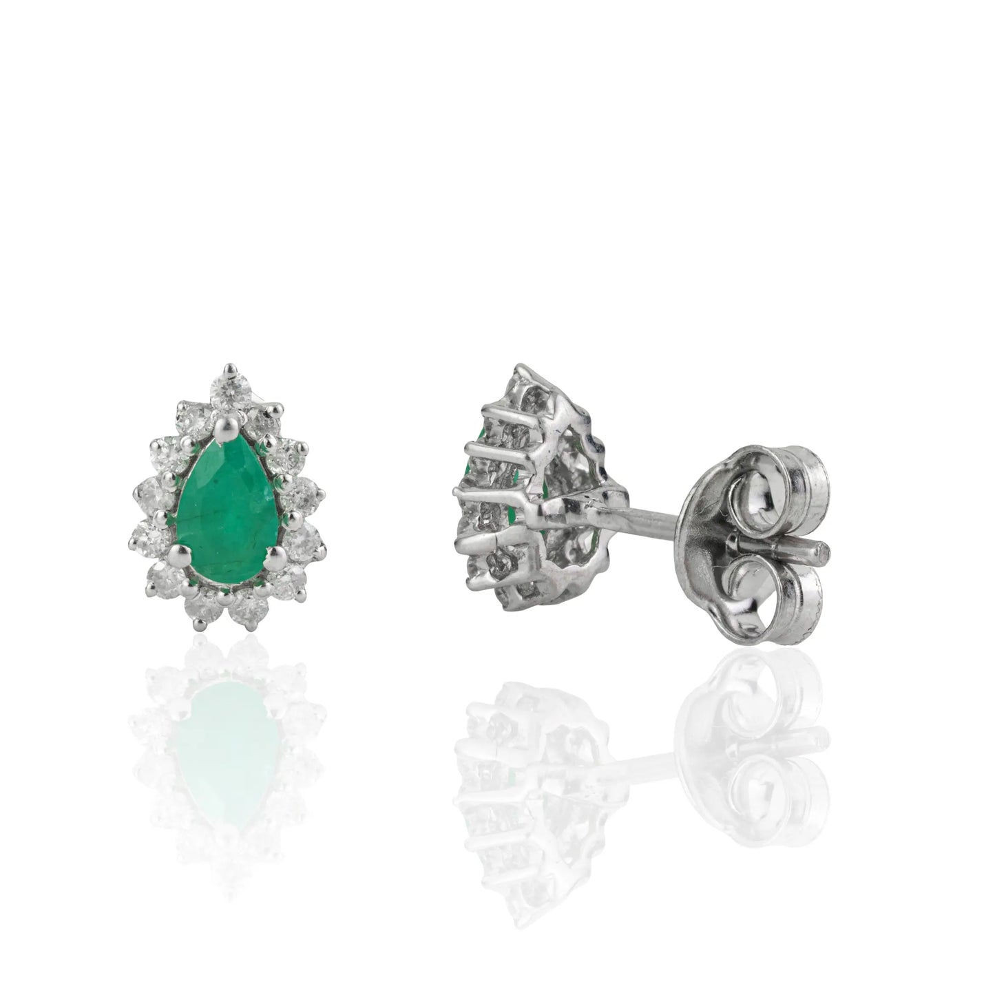 Precious Emerald Gemstone & Diamond Cluster Pear Shape S925 Stud Earrings For Women's