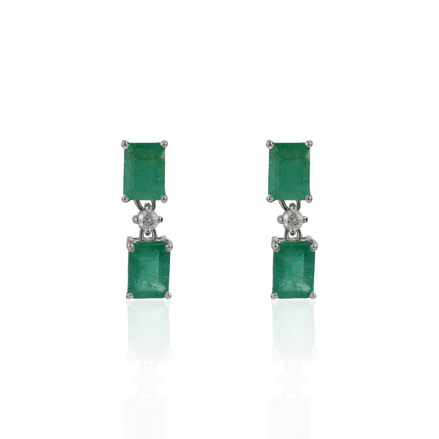 S925 Sterling Silver 100% Authentic Emerald & Diamond May Birthstone Drop Earrings