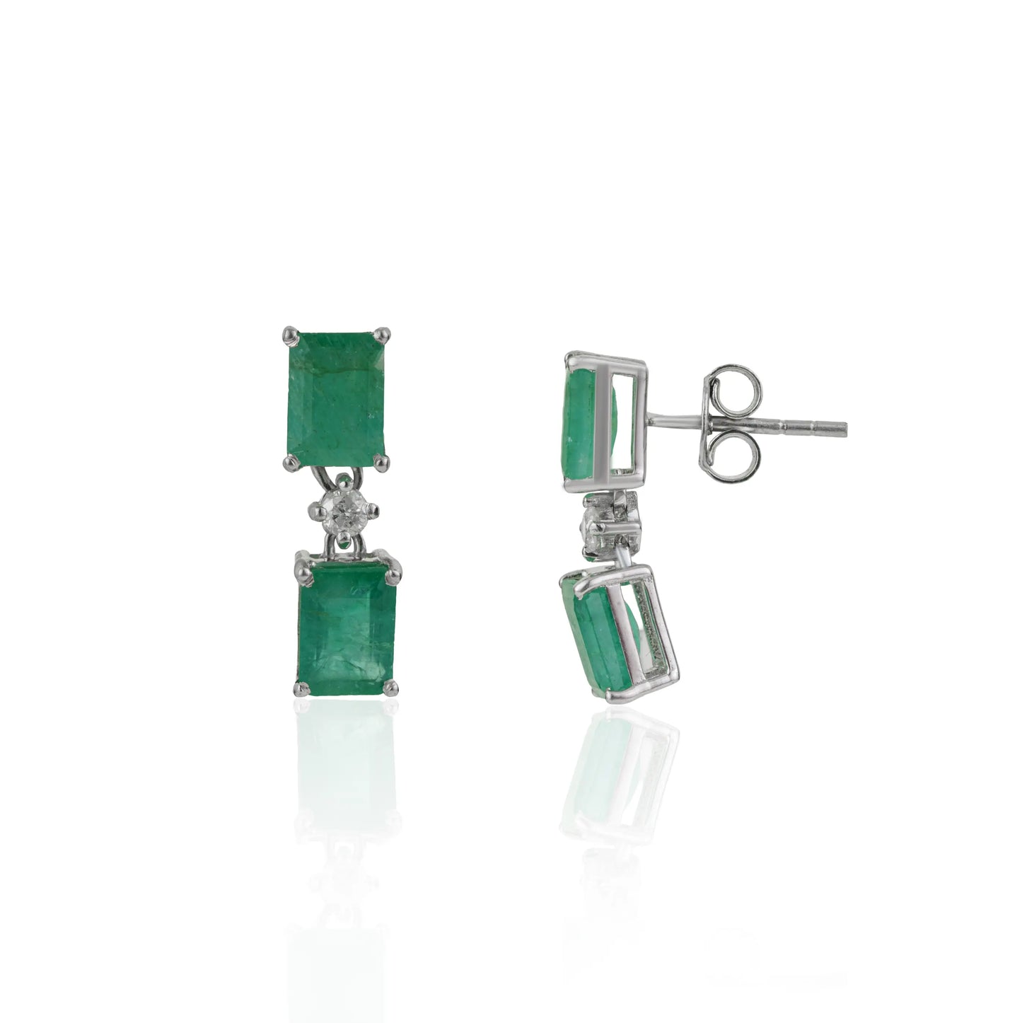 S925 Sterling Silver 100% Authentic Emerald & Diamond May Birthstone Drop Earrings