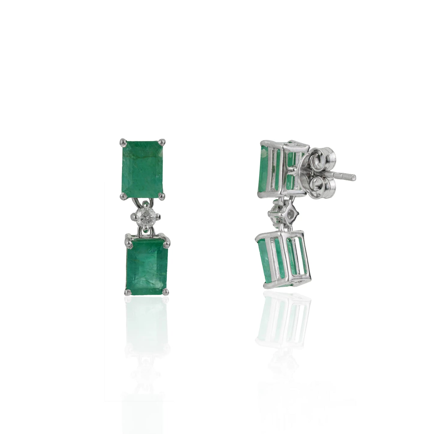 S925 Sterling Silver 100% Authentic Emerald & Diamond May Birthstone Drop Earrings