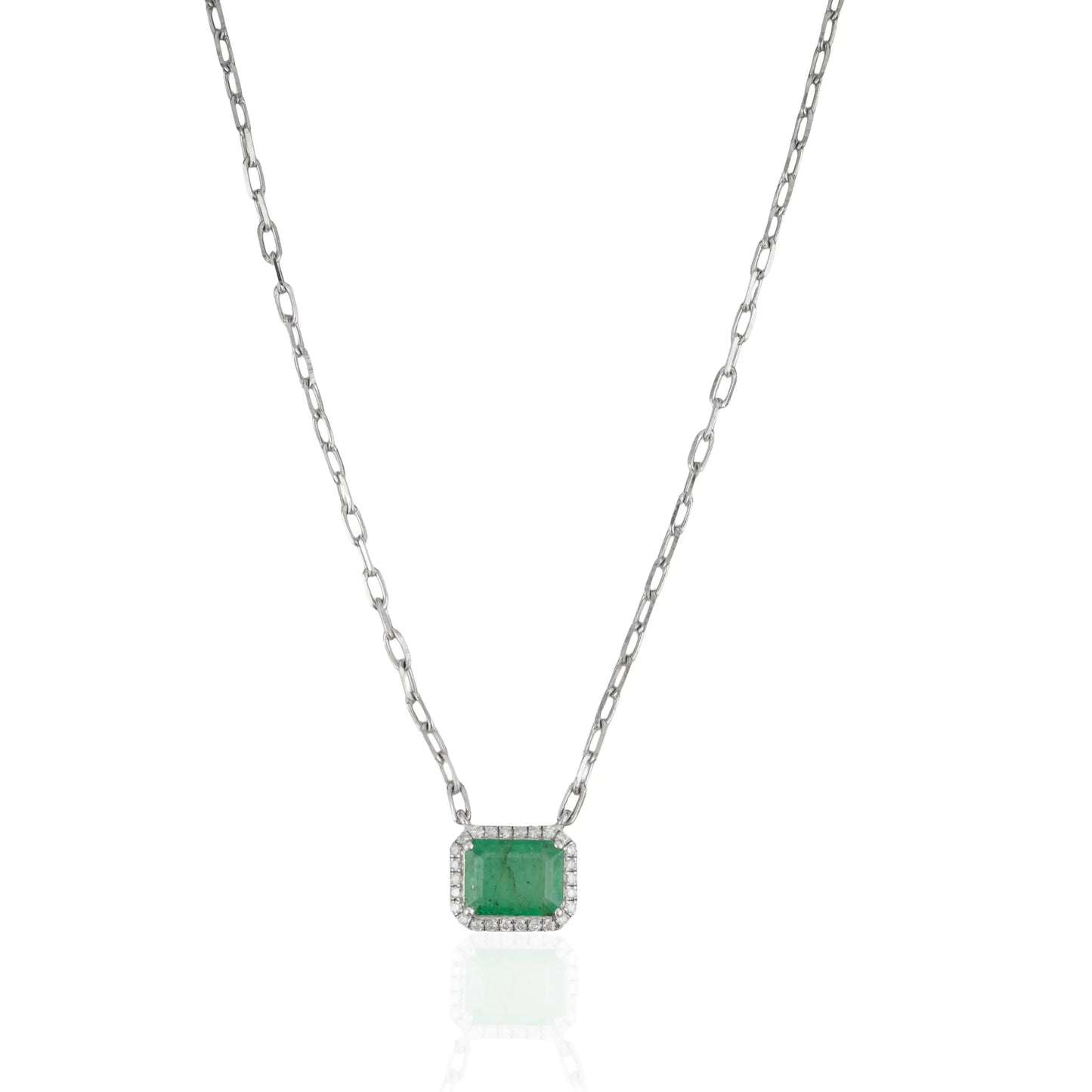7x9 mm Octagon Shape Natural Emerald & Diamond Cluster 925 Silver Pendant Necklace