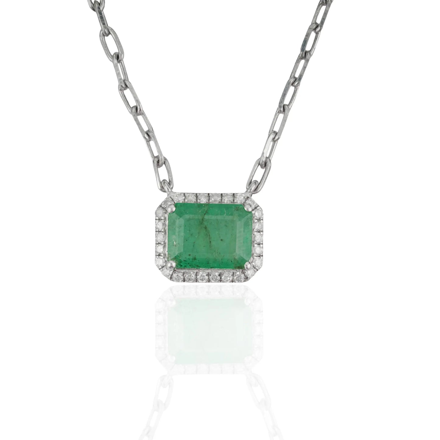 7x9 mm Octagon Shape Natural Emerald & Diamond Cluster 925 Silver Pendant Necklace