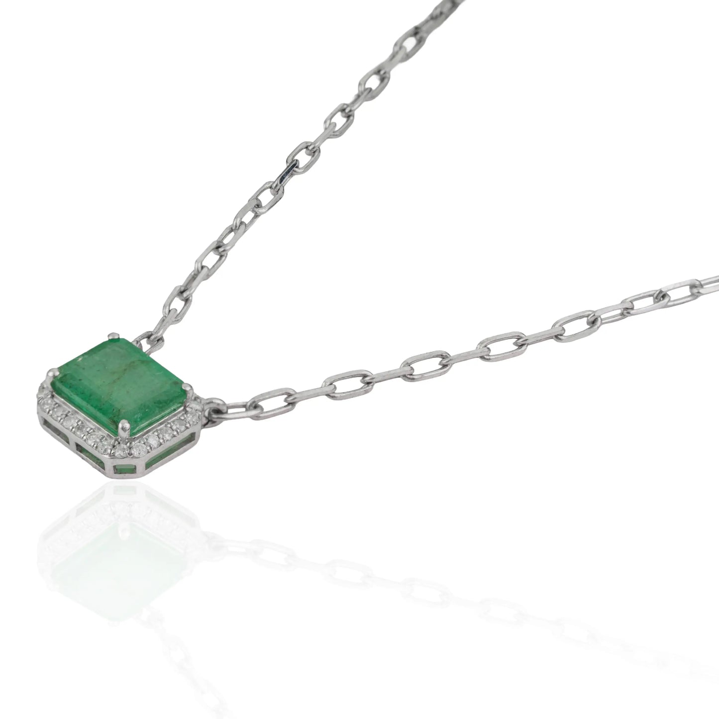 7x9 mm Octagon Shape Natural Emerald & Diamond Cluster 925 Silver Pendant Necklace