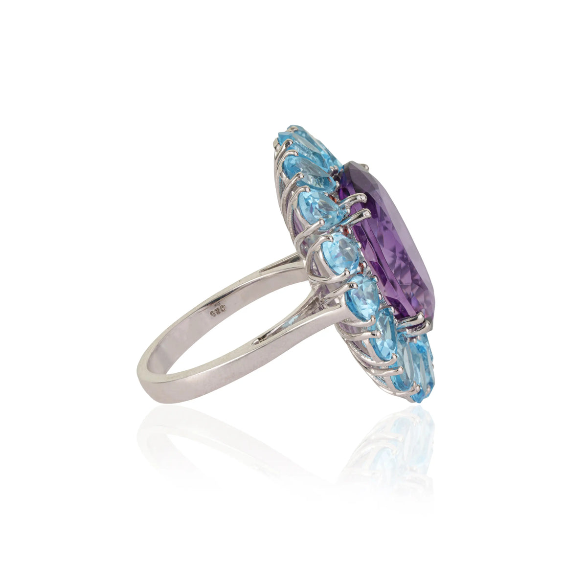 High Quality Natural Amethyst Blue Topaz & Orange Sapphire 925 Silver Bold Statement Ring