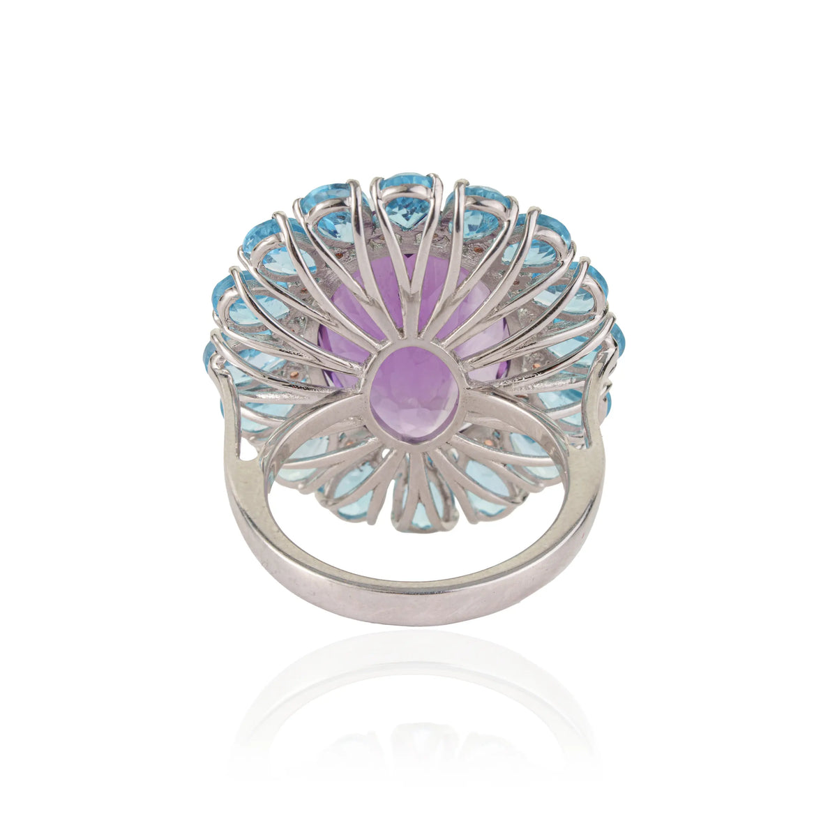 High Quality Natural Amethyst Blue Topaz & Orange Sapphire 925 Silver Bold Statement Ring