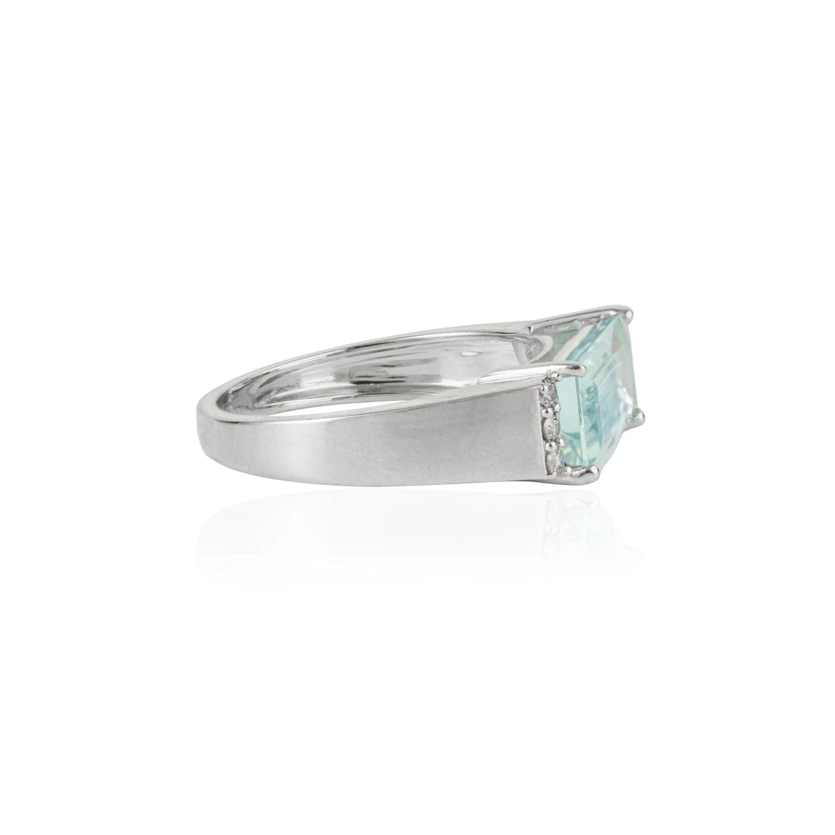 Handmade 925 Sterling Baguette Cut Aquamarine March Birthstone Ring With Diamond Accents