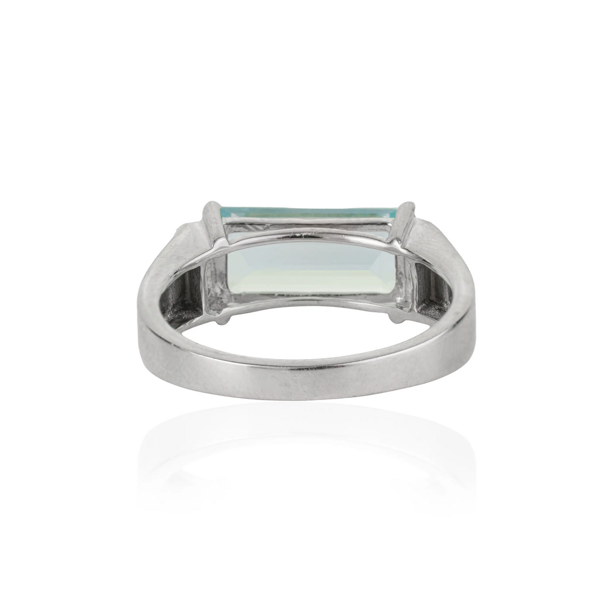 Handmade 925 Sterling Baguette Cut Aquamarine March Birthstone Ring With Diamond Accents