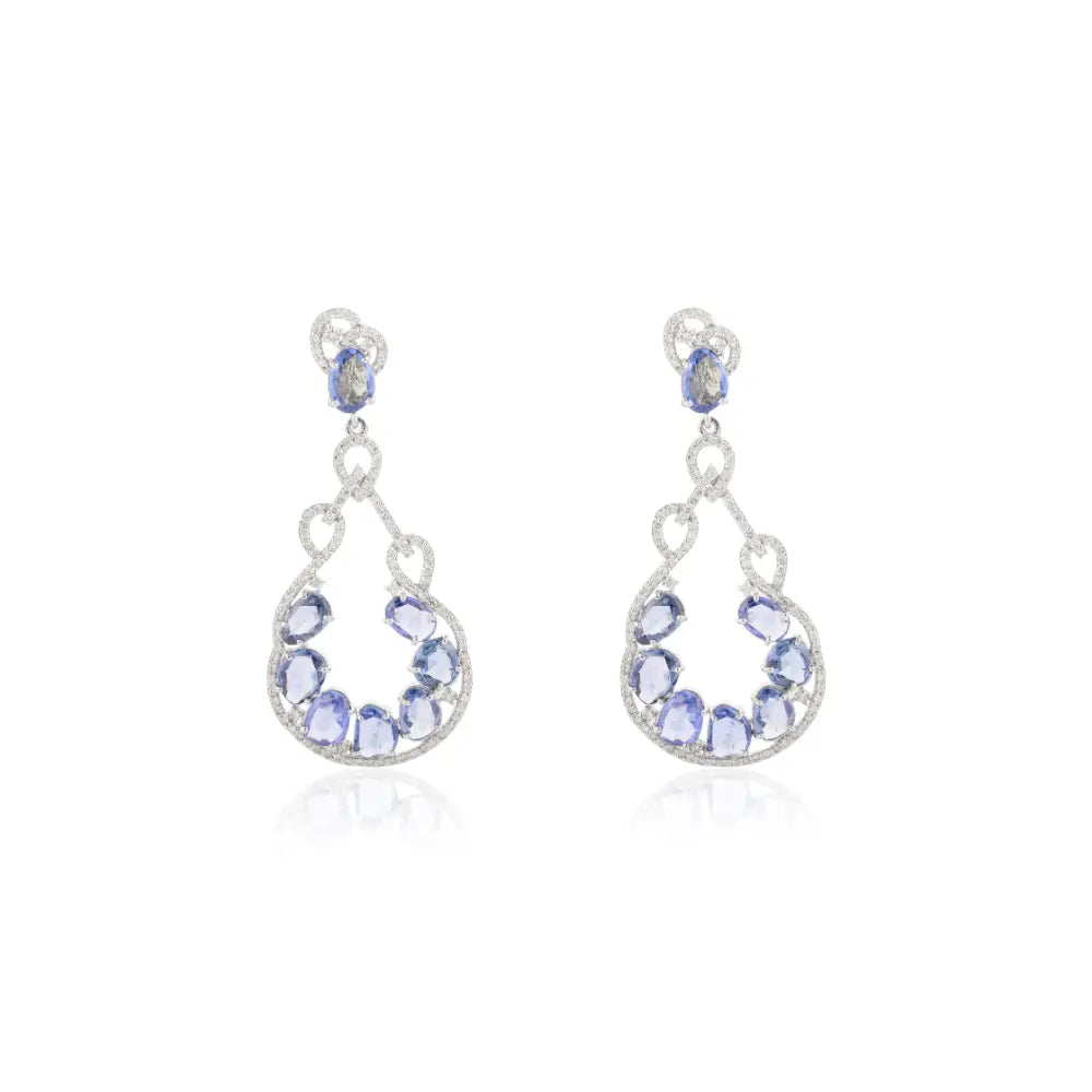 Luxury Jewelry 18K Real Gold Natural Sapphire & Diamond Chandelier Earrings