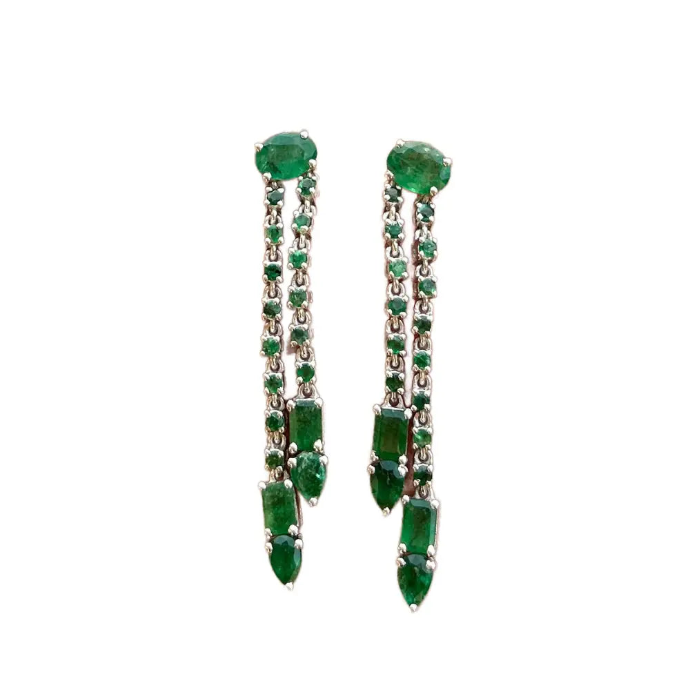 Luxury Jewelry Natural Mix Shape Emerald Long Dangle Statement Earrings Set In Prong Setting