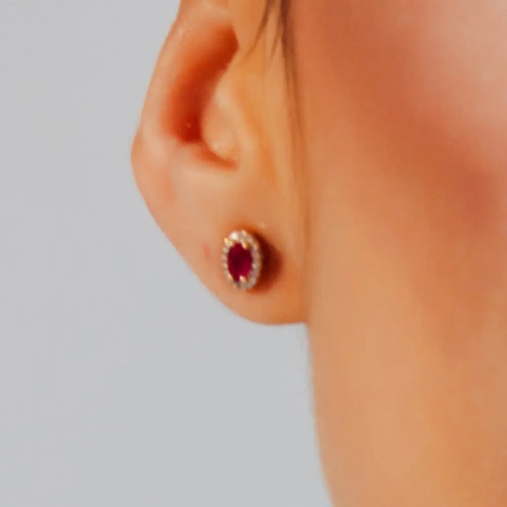 Bulk Jewelry Natural Ruby & Diamond 18K Solid Yellow Gold Minimal Stud Earring