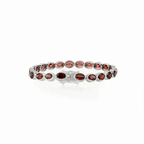 Stunning 925 Sterling Silver Oval Cut Natural Garnet Tennis Bracelet For Women's Party Wear
