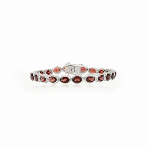 Stunning 925 Sterling Silver Oval Cut Natural Garnet Tennis Bracelet For Women's Party Wear