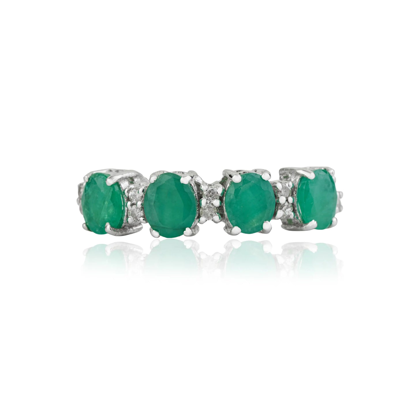 Gorgeous 925 Sterling Silver 100% Authentic Emerald & Diamond Half Eternity Band Ring