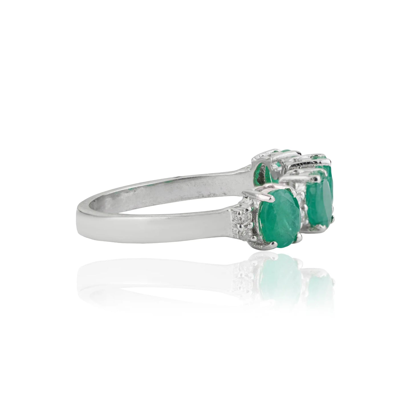 Gorgeous 925 Sterling Silver 100% Authentic Emerald & Diamond Half Eternity Band Ring