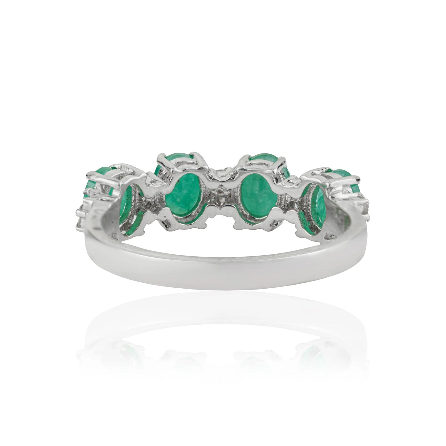 Gorgeous 925 Sterling Silver 100% Authentic Emerald & Diamond Half Eternity Band Ring