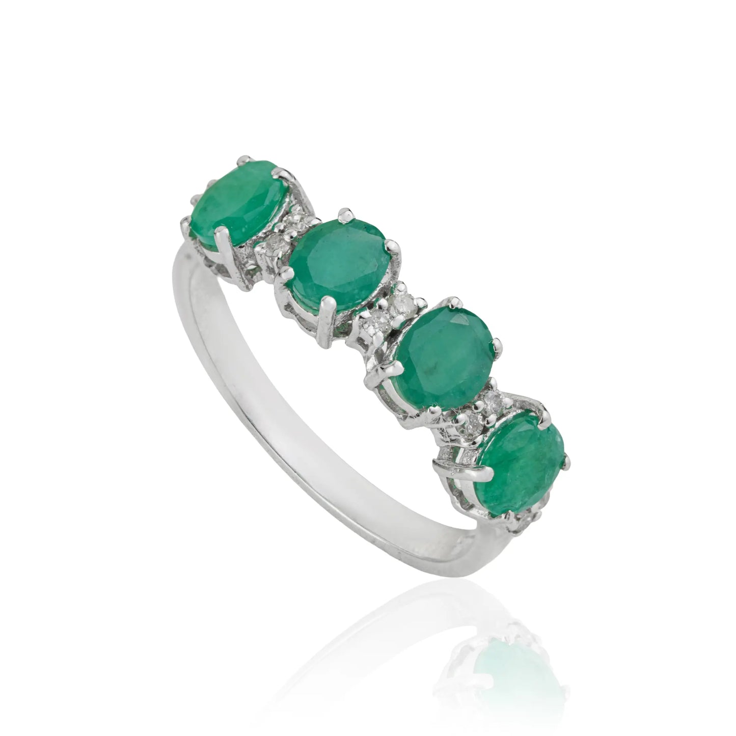 Gorgeous 925 Sterling Silver 100% Authentic Emerald & Diamond Half Eternity Band Ring