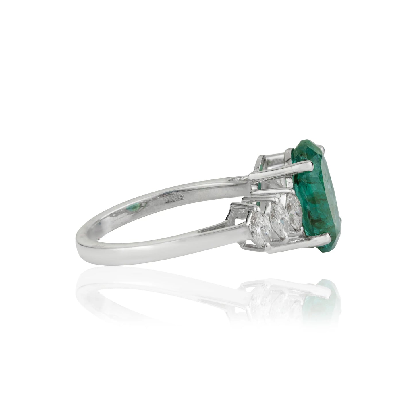 2.54 CT Natural Oval Emerald & Marquise Cut Diamond Statement 925 Silver Ring For Women's