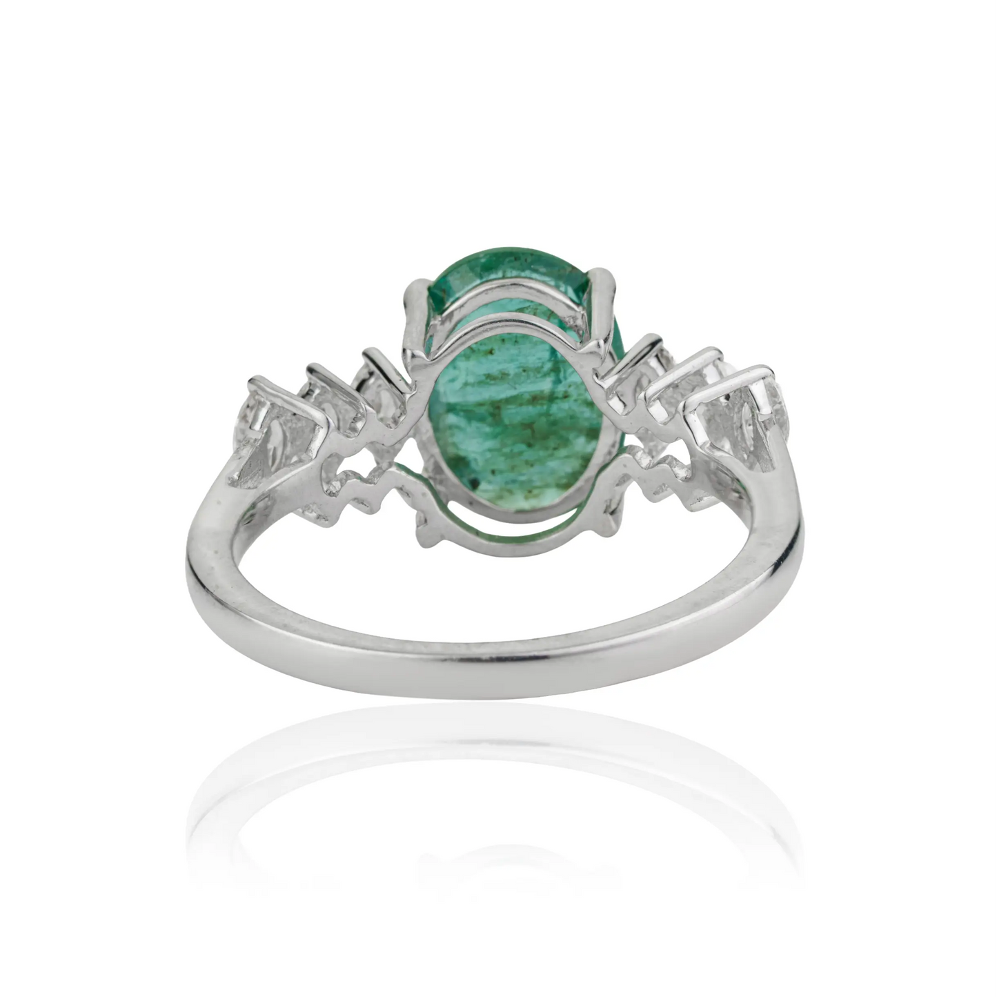 2.54 CT Natural Oval Emerald & Marquise Cut Diamond Statement 925 Silver Ring For Women's