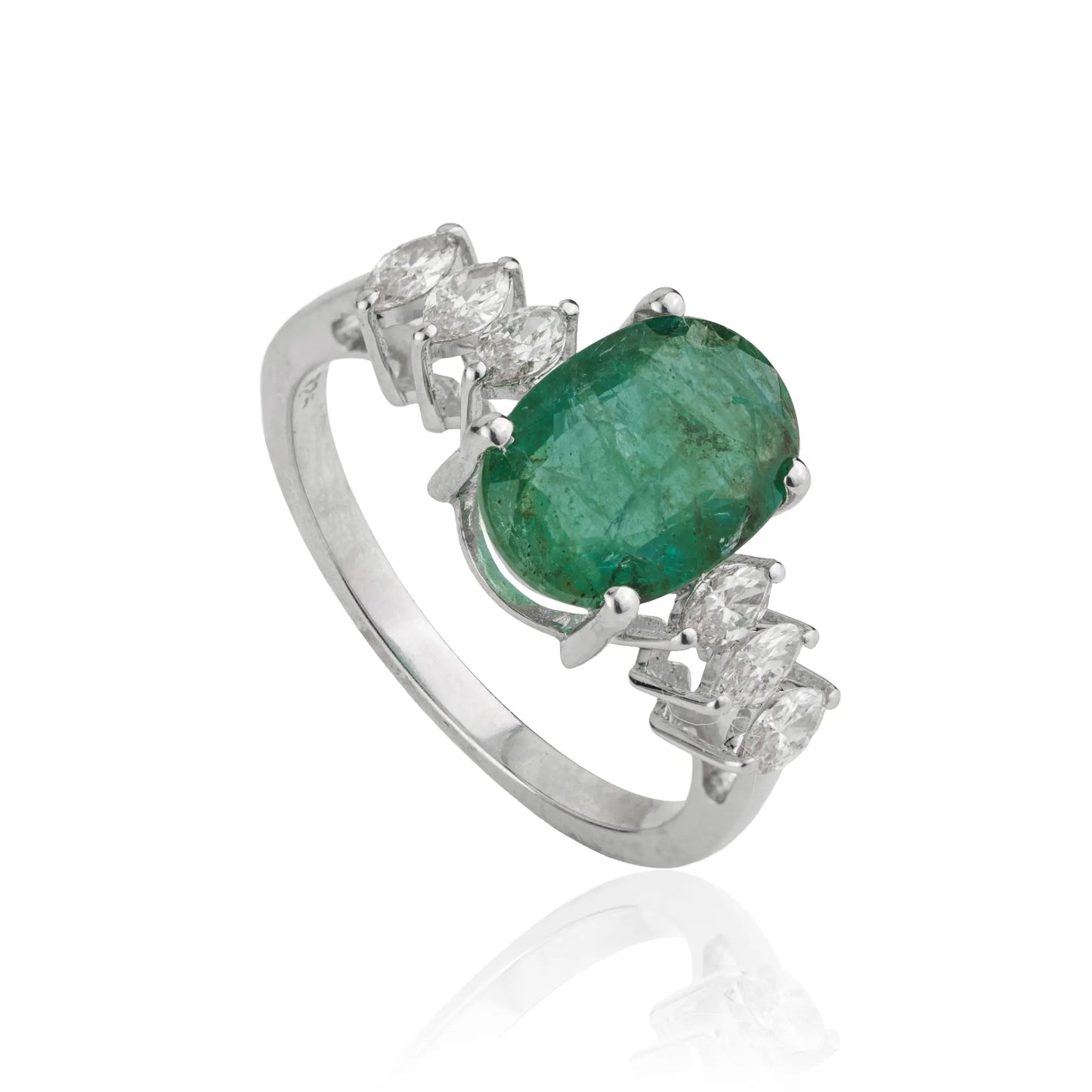 2.54 CT Natural Oval Emerald & Marquise Cut Diamond Statement 925 Silver Ring For Women's