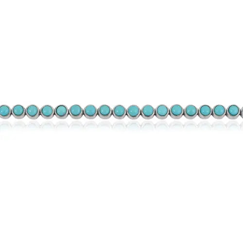 Handmade 925 Sterling Silver Round Shape Authentic Turquoise Gemstone Tennis Bracelet