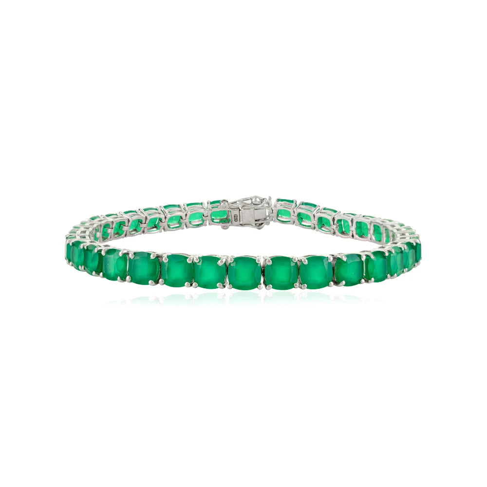 Square Shape Genuine Green Emerald Tennis Bracelet For Women Prong Setting Gemstone Jewelry