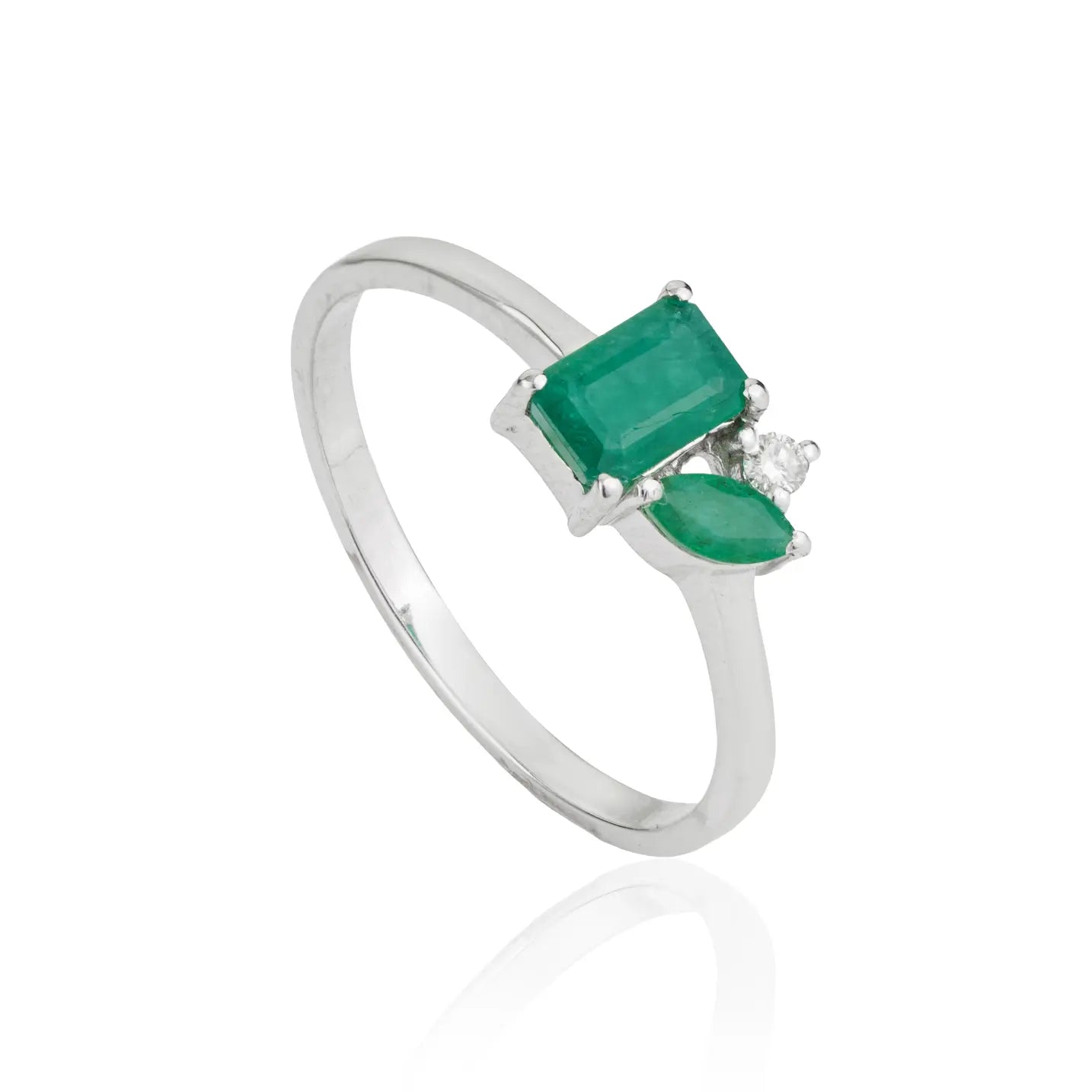 Unique Design 925 Sterling Silver Emerald & Diamond Ring For Women's Party Wear Jewelry
