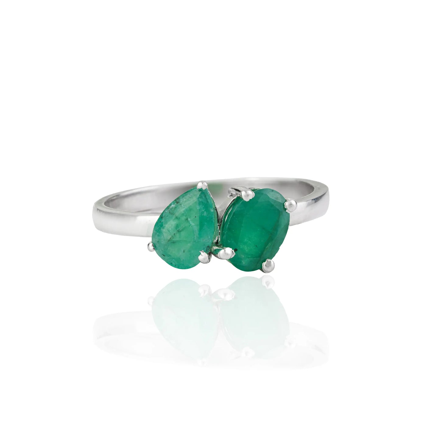 Stunning 925 Sterling Silver Real Emerald Gemstone Toi et Moi Ring Minimal Everyday Wear Jewelry