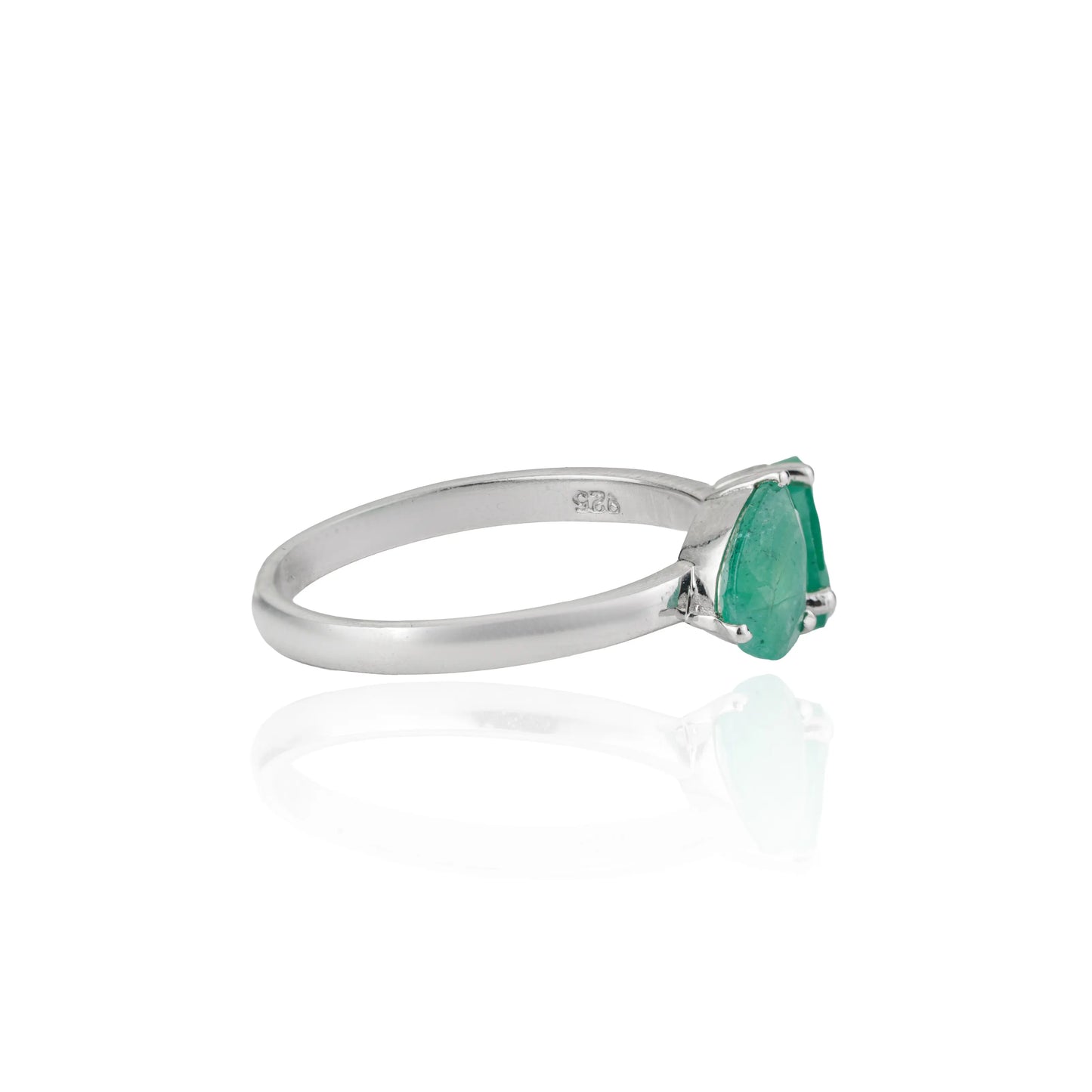 Stunning 925 Sterling Silver Real Emerald Gemstone Toi et Moi Ring Minimal Everyday Wear Jewelry