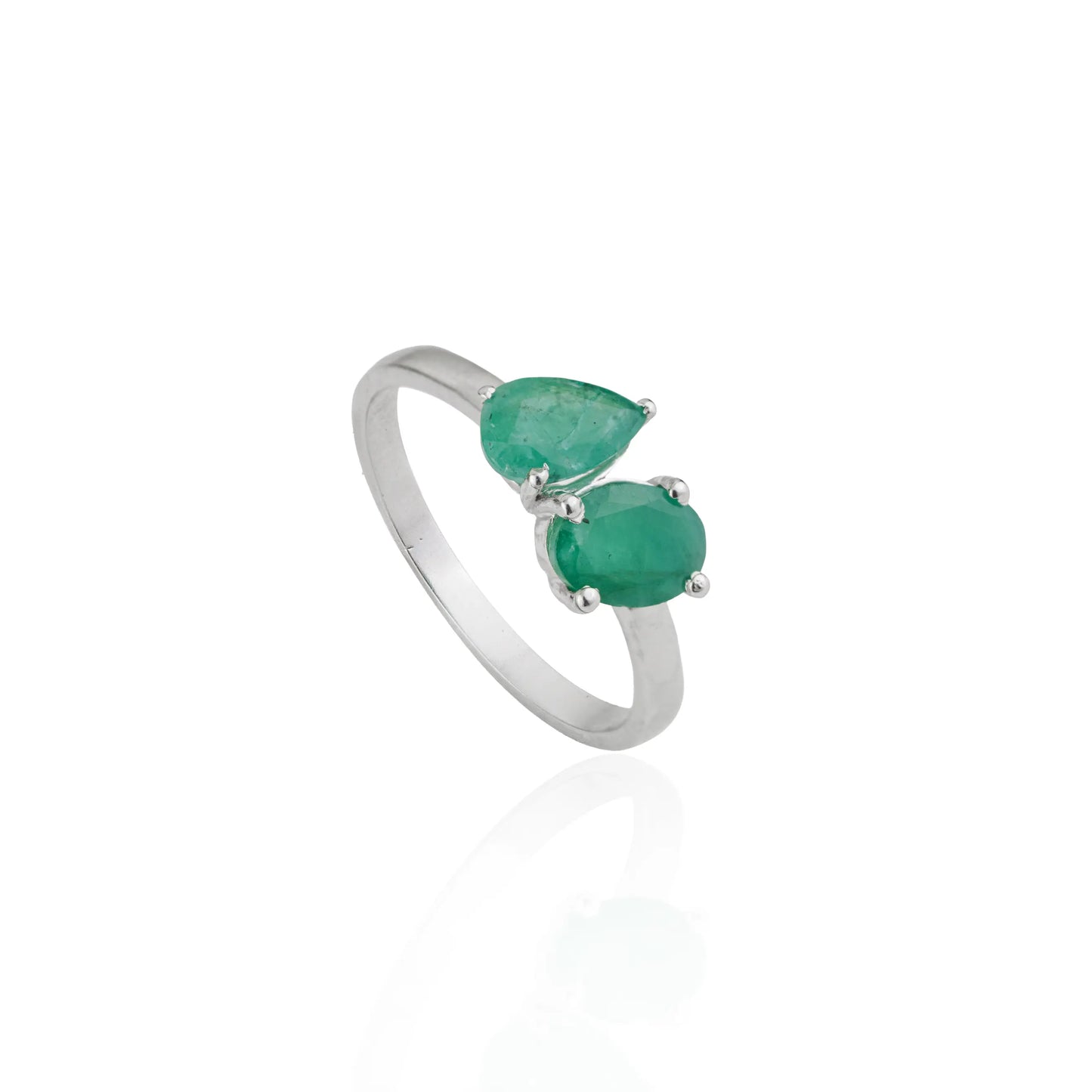 Stunning 925 Sterling Silver Real Emerald Gemstone Toi et Moi Ring Minimal Everyday Wear Jewelry