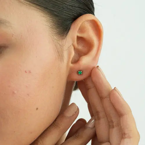 Dainty 925 Sterling Silver Natural Green Onyx Gemstone Tiny Stud Earrings For Women's