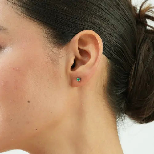 Dainty 925 Sterling Silver Natural Green Onyx Gemstone Tiny Stud Earrings For Women's