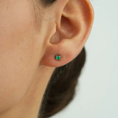 Dainty 925 Sterling Silver Natural Green Onyx Gemstone Tiny Stud Earrings For Women's
