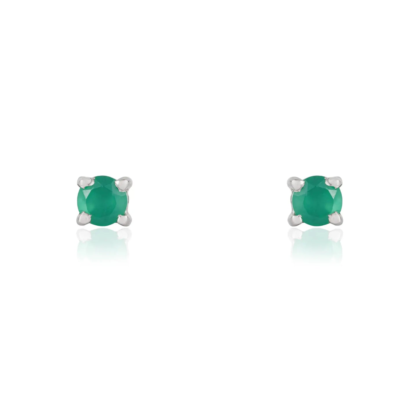 Dainty 925 Sterling Silver Natural Green Onyx Gemstone Tiny Stud Earrings For Women's
