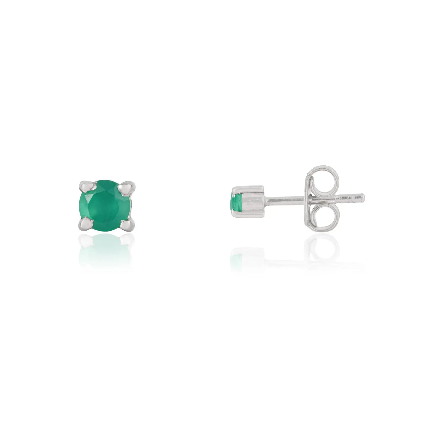Dainty 925 Sterling Silver Natural Green Onyx Gemstone Tiny Stud Earrings For Women's