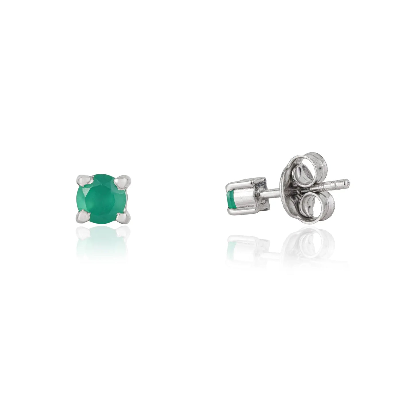 Dainty 925 Sterling Silver Natural Green Onyx Gemstone Tiny Stud Earrings For Women's