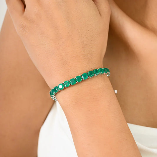 Square Shape Genuine Green Emerald Tennis Bracelet For Women Prong Setting Gemstone Jewelry