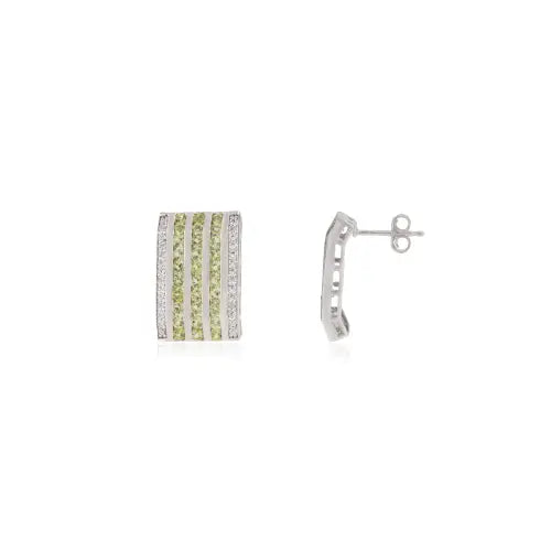 August Birthstone S925 Silver Natural Round Peridot & Diamond Statement Studs Earring For Women