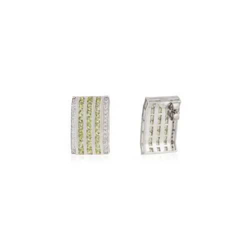 August Birthstone S925 Silver Natural Round Peridot & Diamond Statement Studs Earring For Women