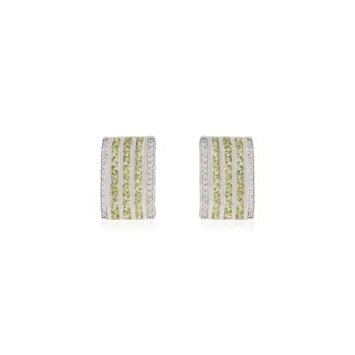 August Birthstone S925 Silver Natural Round Peridot & Diamond Statement Studs Earring For Women