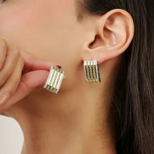 August Birthstone S925 Silver Natural Round Peridot & Diamond Statement Studs Earring For Women