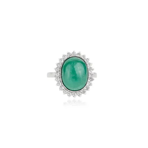 8.8ct. Natural Oval Shape Emerald & Diamond 925 Sterling Silver Cluster Ring For Women