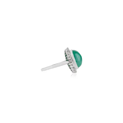 8.8ct. Natural Oval Shape Emerald & Diamond 925 Sterling Silver Cluster Ring For Women