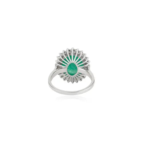 8.8ct. Natural Oval Shape Emerald & Diamond 925 Sterling Silver Cluster Ring For Women